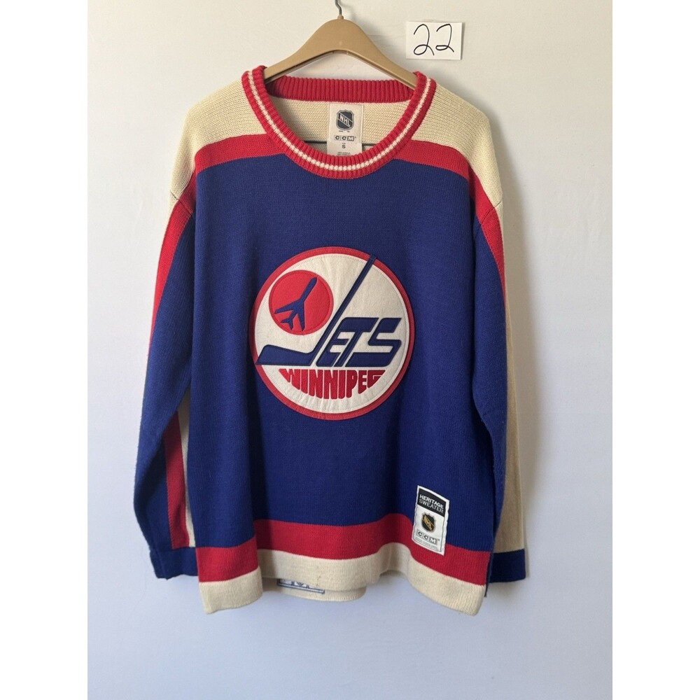 Winnipeg Jets NHL CCM Heritage Sweater Knit Jersey Vintage Logo Sz Small